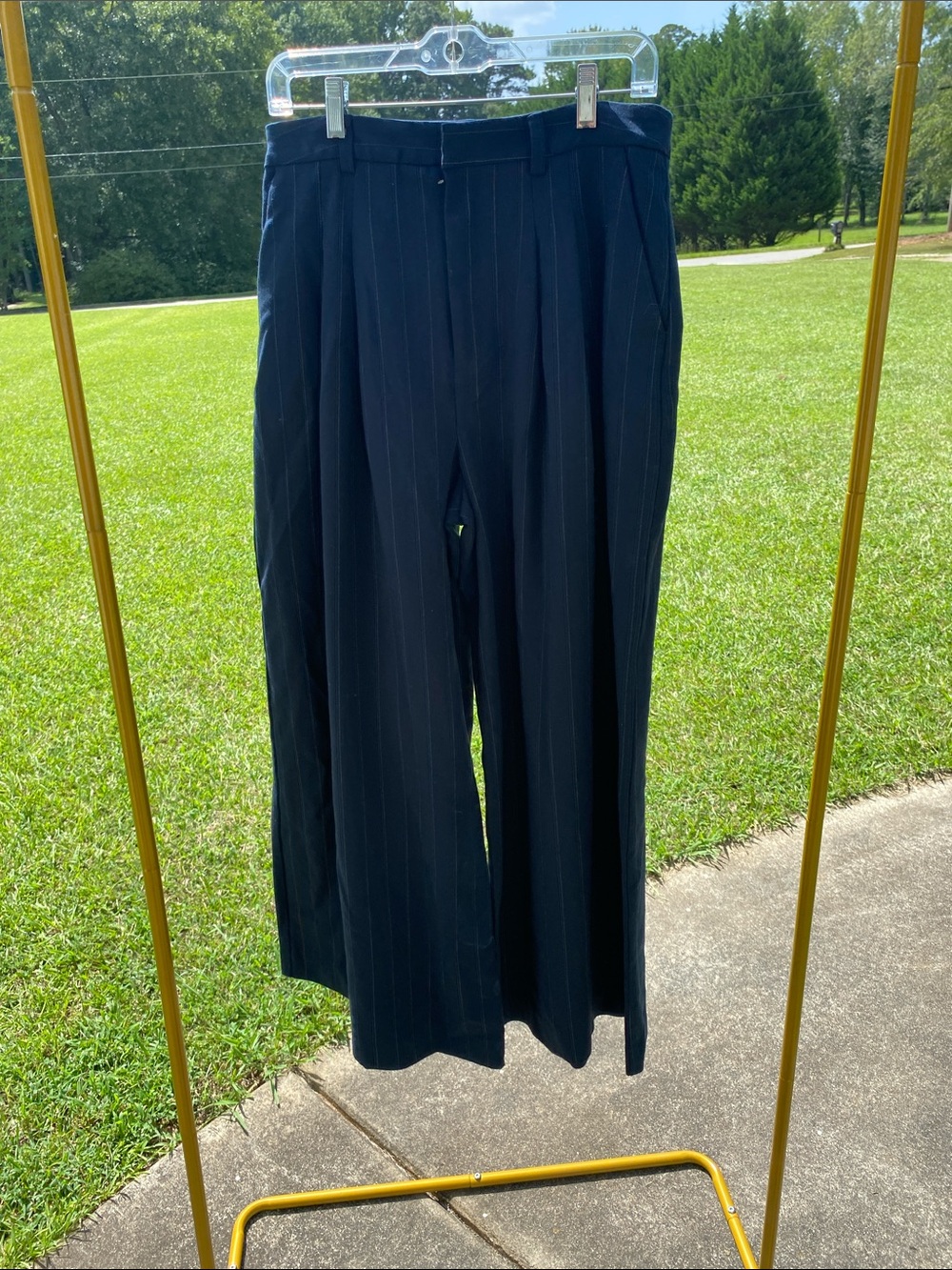Anthropologie Maeve Women’s Navy Wide Leg Pinstripe Trousers